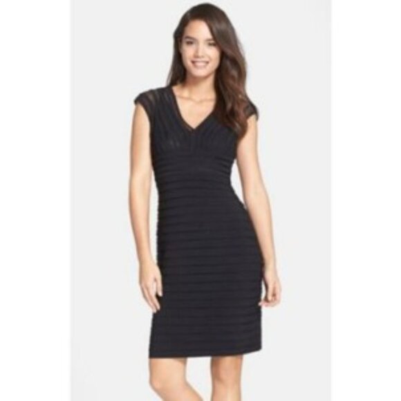 Adrianna Papell Shutter Pleat Jersey Sheath Above Knee Dress Black Size 6 EUC - Picture 11 of 13